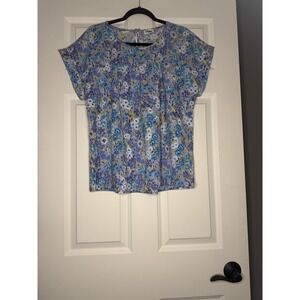 Pulse Floral Cap Sleeve Top Purple W Blue Yellow Brown White F Xl